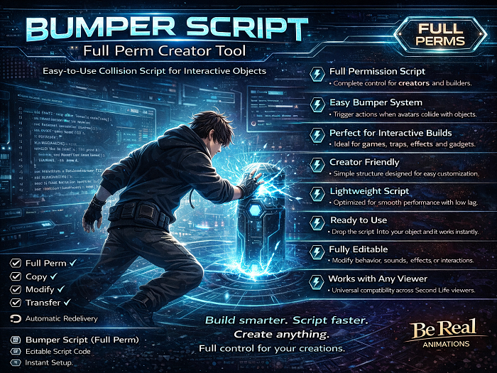 Full Perm Bumper Script – Collision Trigger Script for Interactive Objects | Builder Tool for Second Life