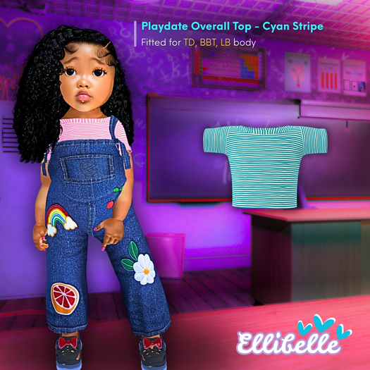 ELLIBELLE - Playdate Overalls Top - Cyan Stripe