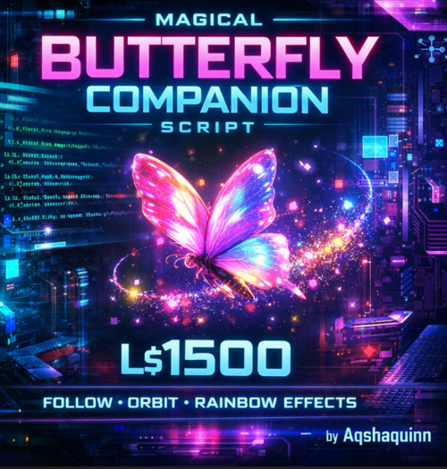 Magical Butterfly Companion Script – Smart Avatar Following Pet with Orbit Motion, Rainbow Particles & Interactive Menu 