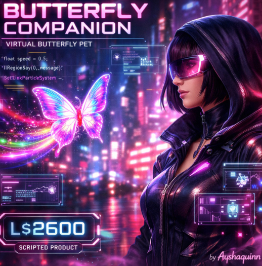 Interactive Butterfly Companion Script – Smart Avatar-Following Pet with Wing Animation, Particle Effects & Orbit AI (LS