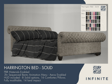 Infinite - Harrington Bed (PG)  – Bento Animated PBR Bed  – Solid Pack (8 Materials + 16 Bedding Options)