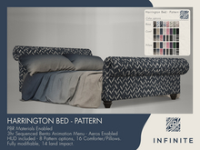 Infinite - Harrington Bed (PG)  – Bento Animated PBR Bed  – Pattern Pack (8 Materials + 16 Bedding Options)