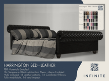 Infinite - Harrington Bed (PG)  – Bento Animated PBR Bed  – Leather Pack (8 Materials + 16 Bedding Options)