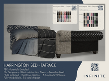 Infinite - Harrington Bed (PG)  – Bento Animated PBR Bed  – Fatpack (24 Materials + 16 Bedding Options)