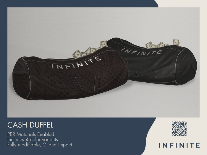 Infinite - Cash Duffel Bag – PBR Money Prop – Roleplay / Decor