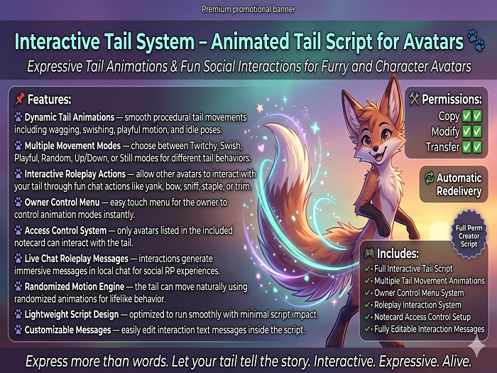 Interactive Tail Script | Animated Tail System with RP Interactions for Furry & Avatar Characters in Second Life
