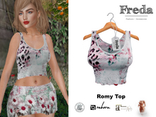 "Freda" Romy Top Daisies Pink, Simple Tight Tank Top, Animal Print, Lace and Flower Pattern Mix on White Ground
