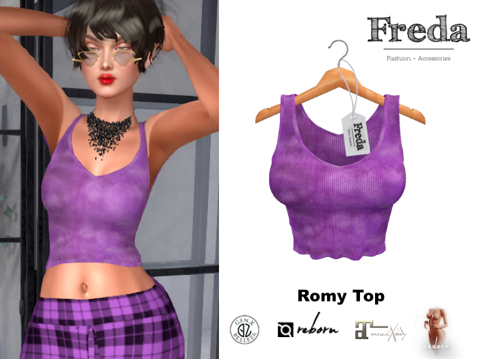 "Freda" Romy Top Purple, Simple Tight Tank Top, Worn Grungy Rib Jersey