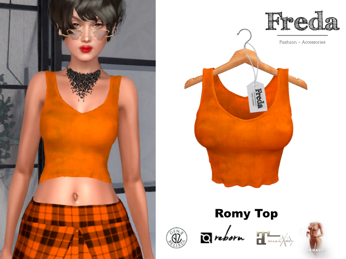 "Freda" Romy Top Orange, Simple Tight Tank Top, Worn Grungy Rib Jersey