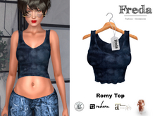 "Freda" Romy Top Batik Navy Blue, Simple Tight Tank Top, Worn Grungy Rib Jersey