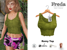 "Freda" Romy Top Batik Olive Green, Simple Tight Tank Top, Worn Grungy Rib Jersey