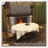 [V/W] Fidh Table Set III - Medieval Fantasy Log Chairs & Table, with and without tablecloth (2 options, menu driven)