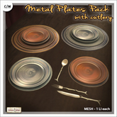 [V/W] Metal Plates Pack with Cutlery - Medieval Fantasy Copper and Pewter Dinner Plates, inclusive of Fork, Spoon, Knife