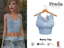"Freda" Romy Top Batik Bleue, Simple Light Blue Tight Tank Top, Worn Grungy Rib Jersey