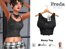 "Freda" Romy Top Batik Black, Simple Tight Tank Top, Worn Grungy Rib Jersey