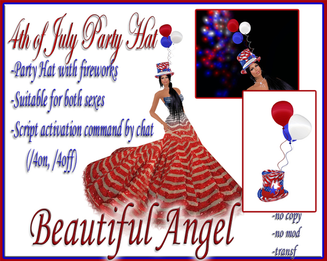 4th of July Party Hat with fireworks -  red band