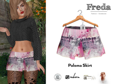 "Freda" Paloma Skirt Paint Bleue, Artful Printed Pastel Rose Pink and Grey Summer Mini Skirt with Classical Cut