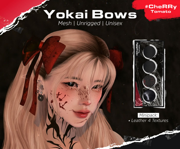 #CheRRy Tomato - Yokai Leather Bows (Minipack)