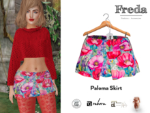 "Freda" Paloma Skirt Flowers Red Pink, Colorful Printed Fancy Summer Mini Skirt with Classical Cut