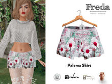 "Freda" Paloma Skirt Daisies Pink, Fancy Printed Summer Mini Skirt with Flower Print on Pastel Pink and White Ground