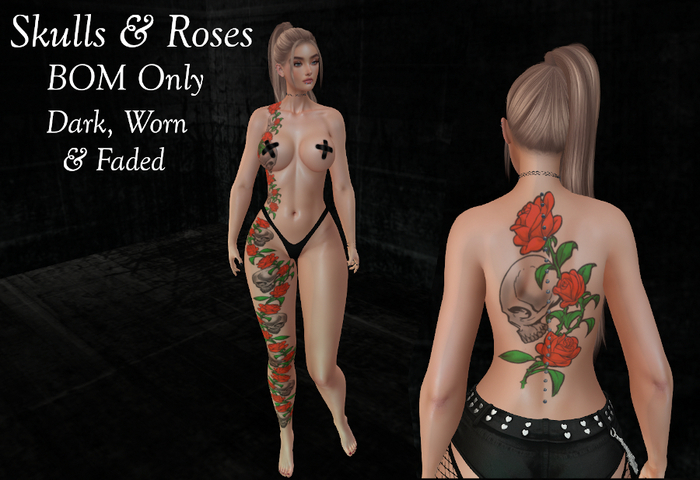Etched Skulls & Roses Tattoo