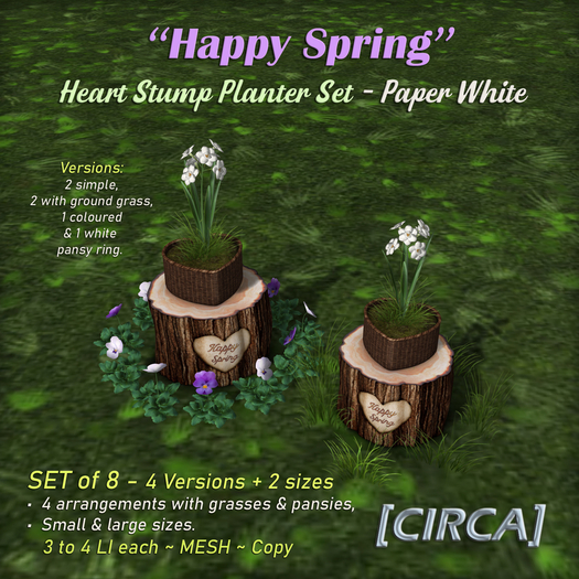 [CIRCA] - "Happy Spring" Heart Stump Planter Set - Paper White