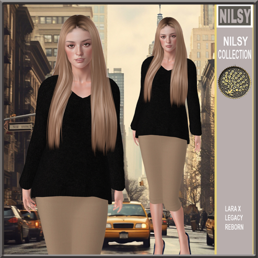 V NECK SWEATER&PENCIL SKIRT