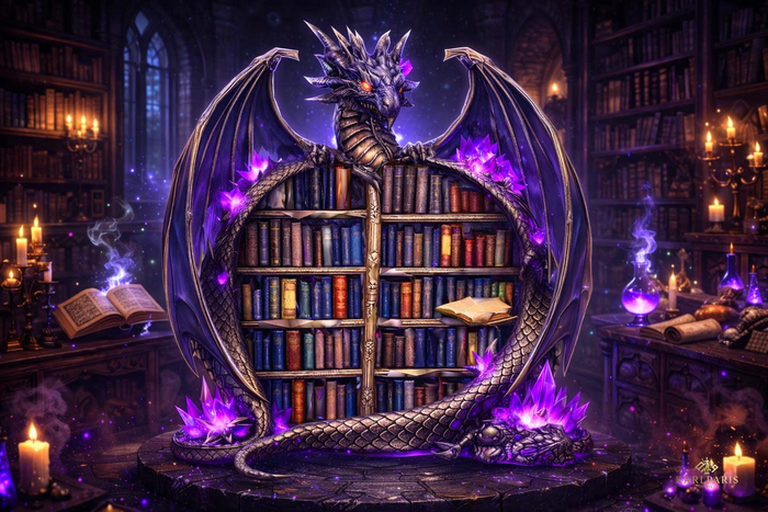 Dragon Library Bookshelf – Fantasy Arcane Bookcase
