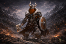Viking Berserker – Horned Warrior Axe & Shield Statue