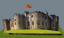 Stone Castle Backround Screen with Flying Dragon poofer flat TGA 20x40 mega prim (boxed)