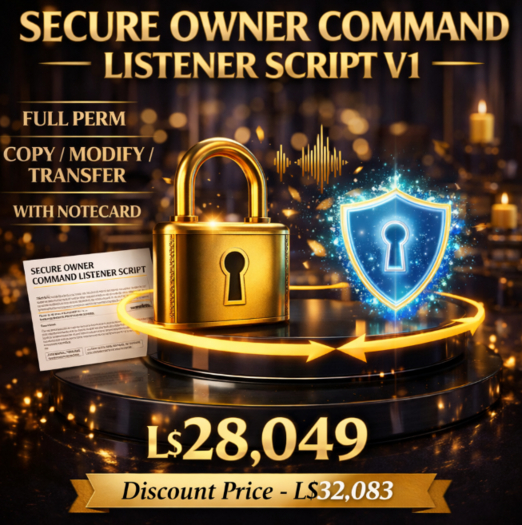 Secure Owner Command Listener Script V1 Full Perm Script ( With Notecard of How to Use This Script & its Benefit )