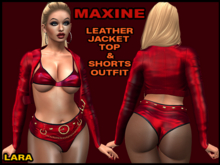 MAXINE LEATHER JACKET, TOP, SHORTS OUTFIT, RED, LARA
