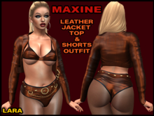 MAXINE LEATHER JACKET, TOP, SHORTS OUTFIT, BROWN, LARA