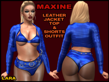 MAXINE LEATHER JACKET, TOP, SHORTS OUTFIT, BLUE, LARA
