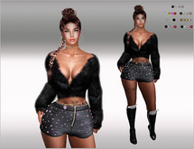 SET Fluffy Jacket,Shorts+Diamonds,Belt,Boots,black 27xColor HUD