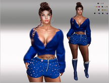 SET Fluffy Jacket,Shorts+Diamonds,Belt,Boots,blue 27xColor HUD