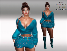SET Fluffy Jacket,Shorts+Diamonds,Belt,Boots,green 27xColor HUD
