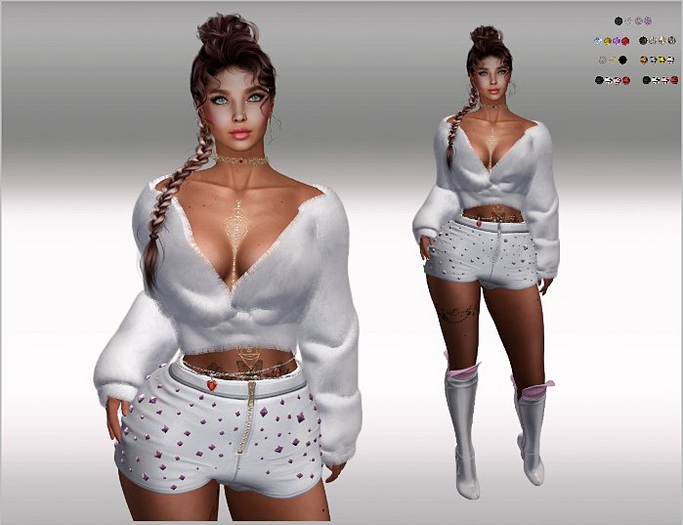 SET Fluffy Jacket,Shorts+Diamonds,Belt,Boots,white 27xColor HUD
