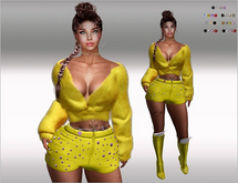 SET Fluffy Jacket,Shorts+Diamonds,Belt,Boots,yellow 27xColor HUD