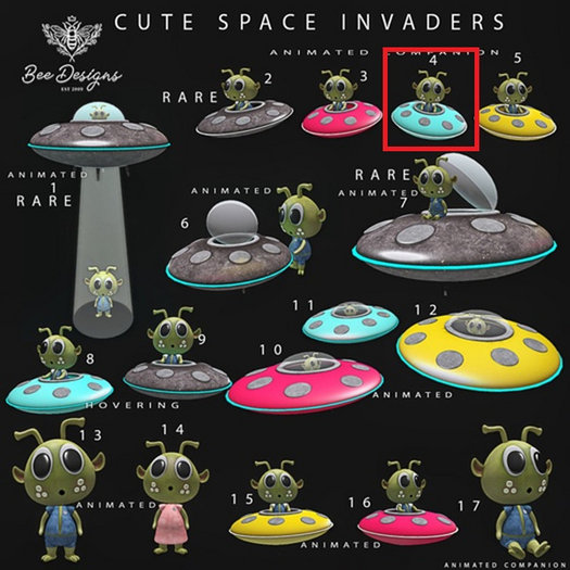 4 Bee Designs Cute Space Invaders