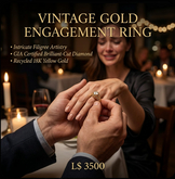 Vintage Gold Engagement Ring – Full Perm Mesh | Elegant Diamond Solitaire with Ornate Filigree Band
