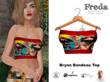 "Freda" Brynn Bandeau Top Mixed Media Face Red, Fun Expressive Printed Summer Pattern, Small Tight Cropped Stretch Top