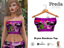 "Freda" Brynn Bandeau Top Mixed Media Face Purple, Fun Expressive Printed Summer Pattern, Tight Cropped Stretch Top