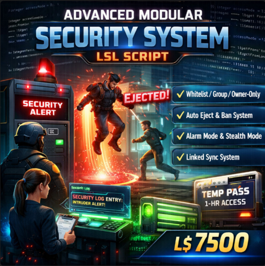 Advanced Modular Security System LSL Script | Access Control, Ban System, Alarm, Stealth & Linked Sync 