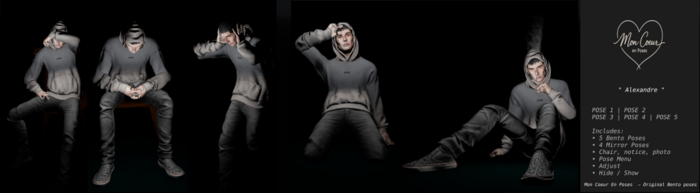 " ALEXANDRE " Mon Coeur En Poses - Bento Pose Set  (5 Poses + 4 Mirrors)