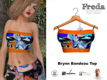 "Freda" Brynn Bandeau Top Mixed Media Face Orange, Fun Expressive Printed Summer Pattern, Tight Cropped Stretch Top