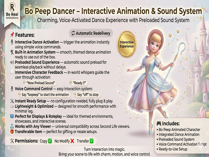 Shepherd Girl Dancer Interactive Animation System | Voice Activated Dance + Sound | Ready to Use SL Script