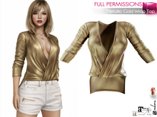 Full Perm Female Gold Metallic Long Back Tucked In Front Wrap Top for Maitreya 5.3 LaraX Ebody Reborn Legacy