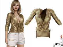 DEMO Female Gold Metallic Long Back Tucked In Wrap Top for Maitreya 5.3 LaraX Ebody Reborn Legacy