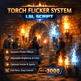 Torch Flicker System LSL Script–Realistic Fire Light, Dynamic Flickering Torch, Adjustable Brightness & Color, Particles